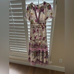 Anthropologie Somerset Floral Maxi Dress in Cream and Purple